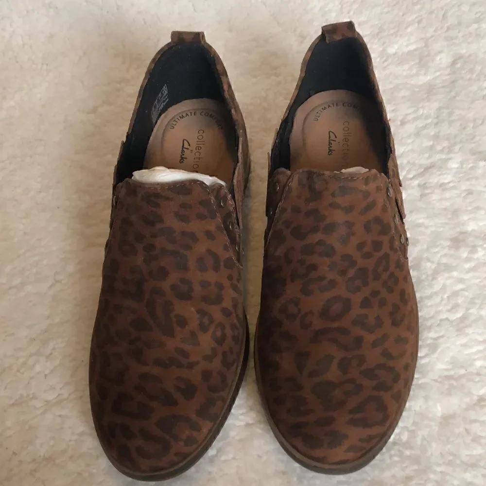 Clarks studded slip on booties-Trish Bell Leopard size 7